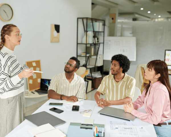 A group of website marketers discussing things.