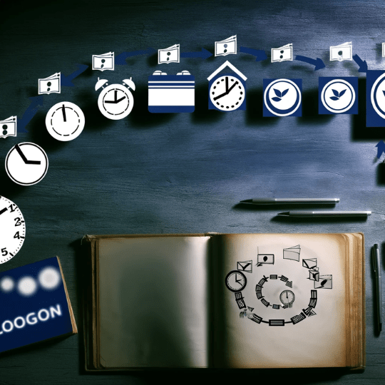 Marketing stories with logo and branding.