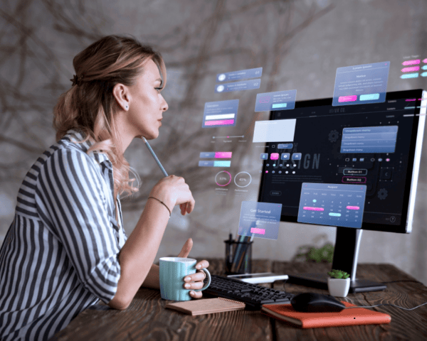 A lady performing technical seo service on her computer.