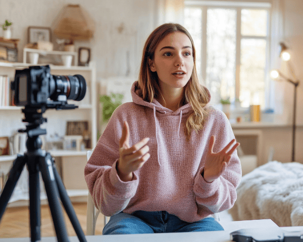A woman making content for her page social media.