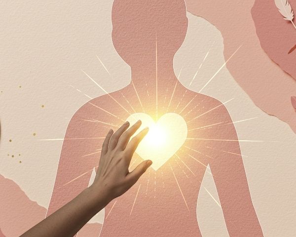 A person touching a glowing heart.