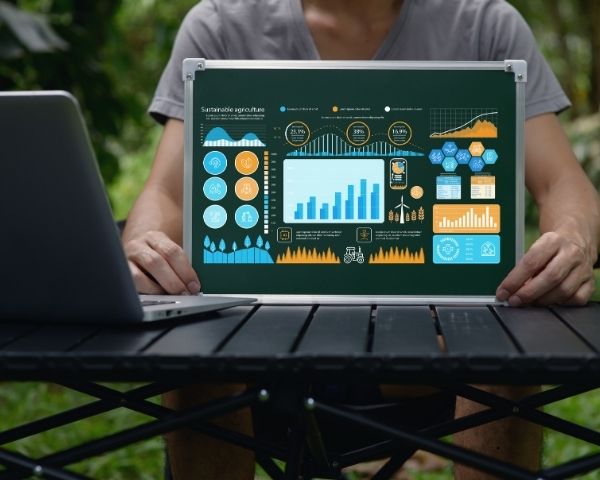 A laptop showing analytics from digital marketing ai tools.