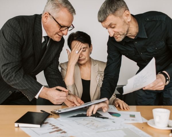 Business partners who are stressed and need seo & marketing.