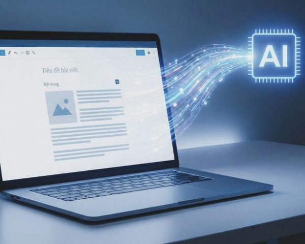 A laptop of a web design firms using ai.