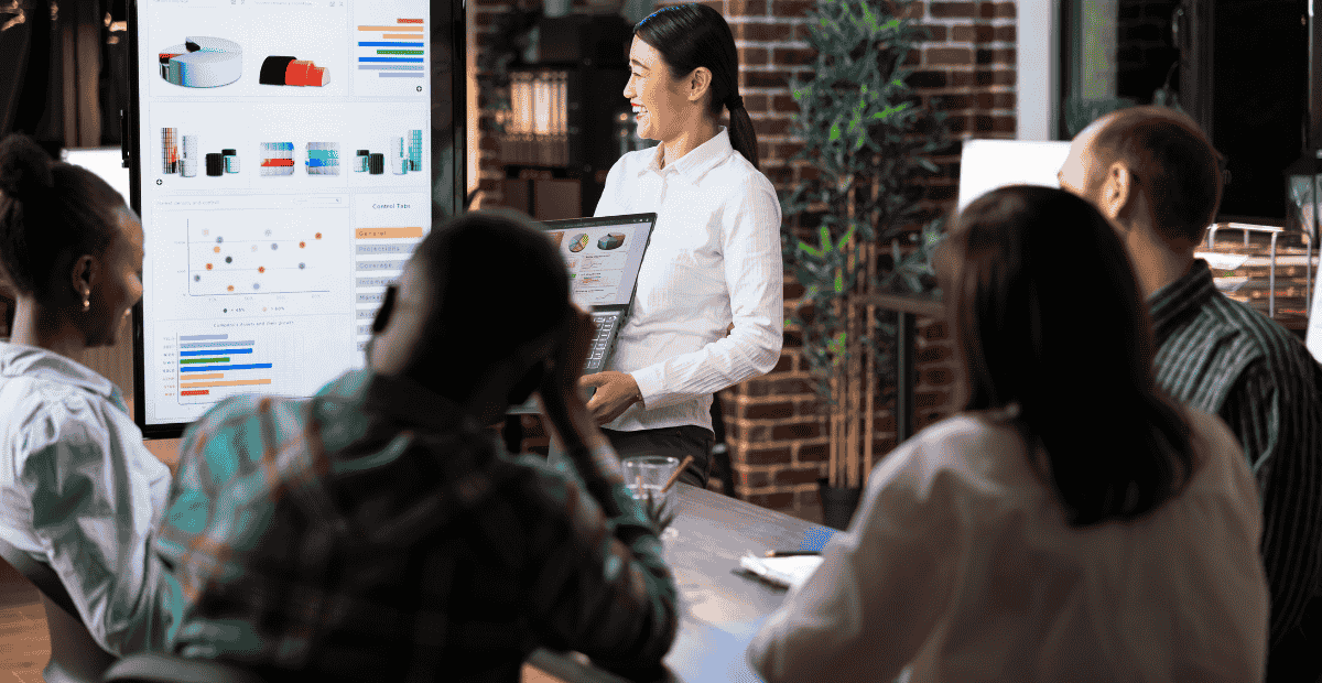 A marketing company looking over analytics together.