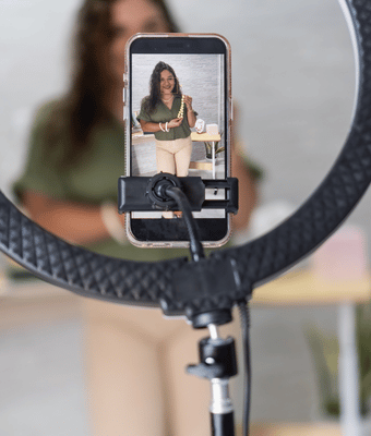 A woman using her content marketing agencies to help her.