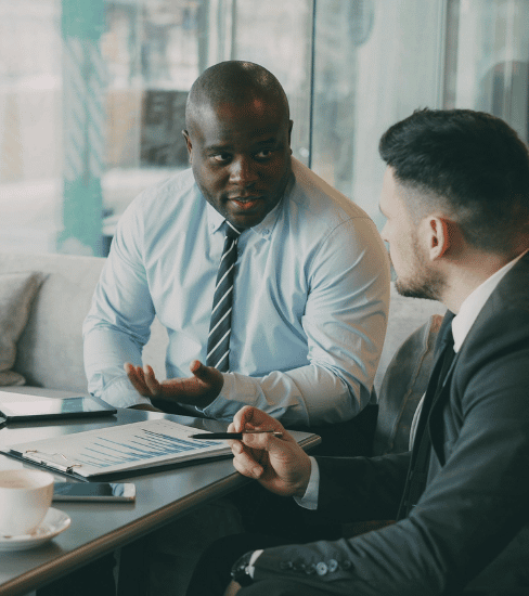 Two business owners talking about their Digital marketing firms.